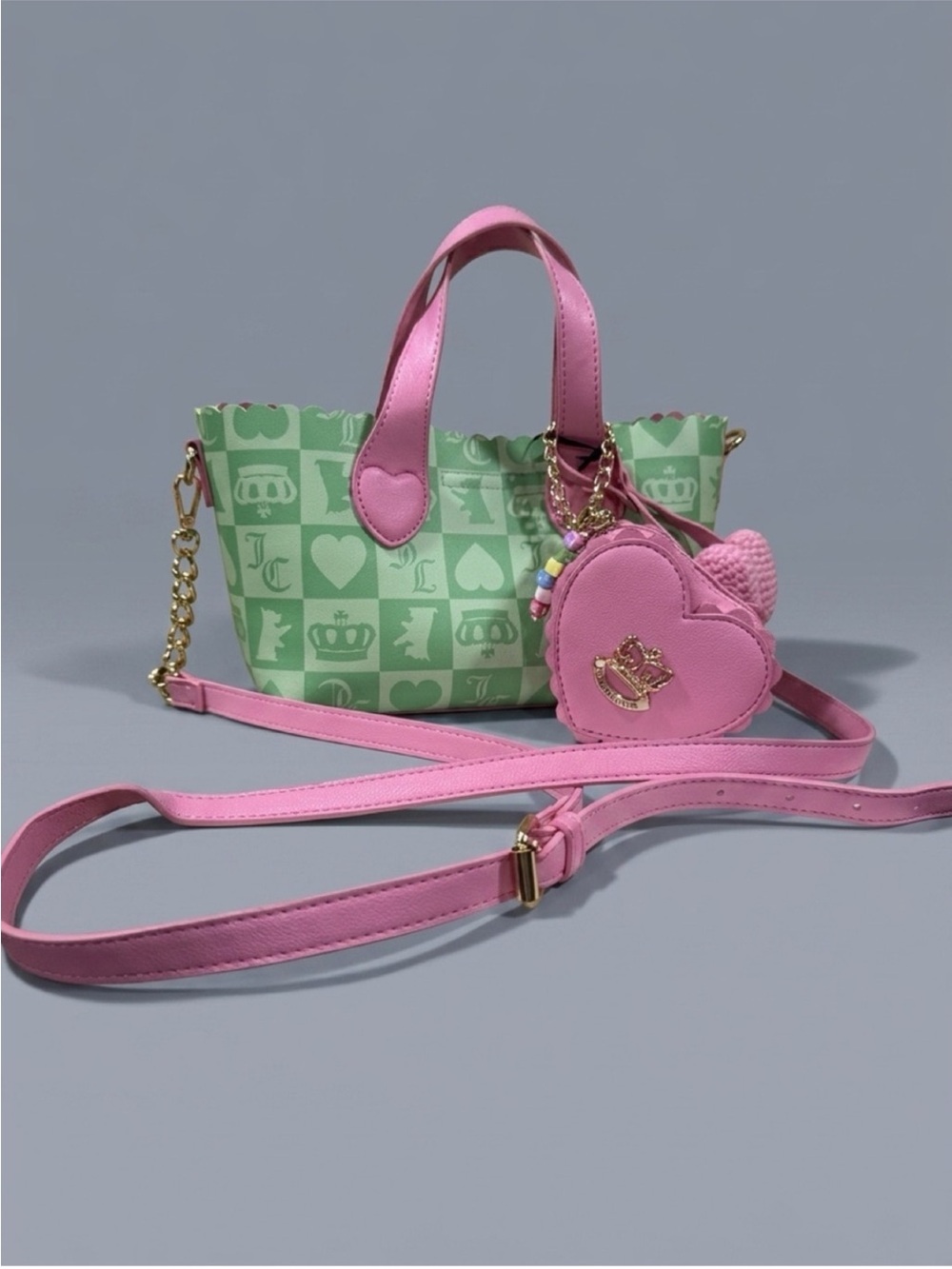Juicy Couture Sweet Break Time Mini Bag in retro green and pink with charms etc